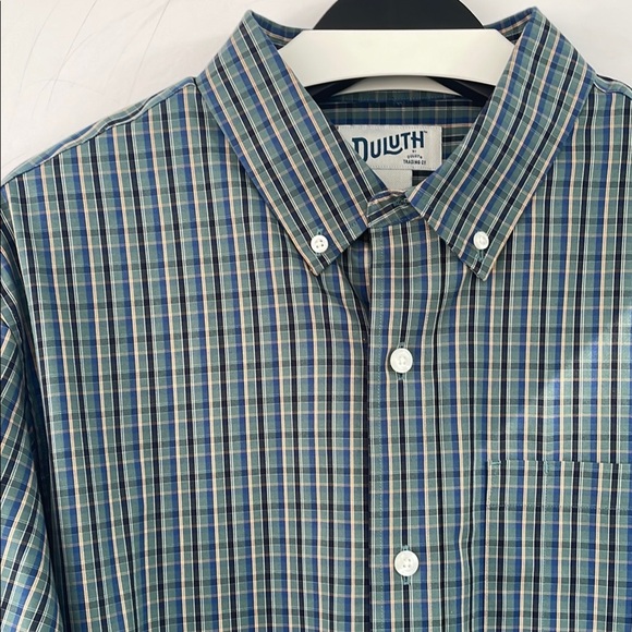 Duluth Trading Co Men’s Green Blue Plaid Cotton Casual Button Down Shirt Large - Picture 3 of 14
